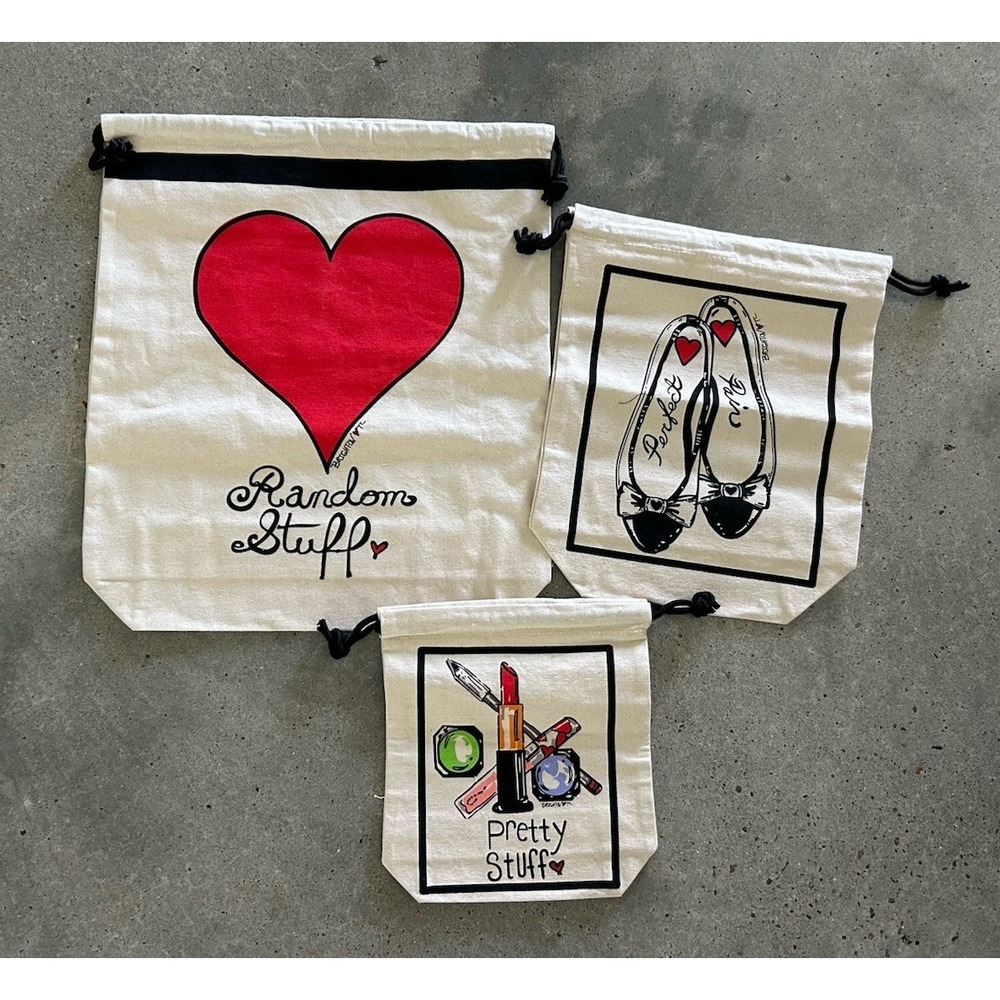 Brighton Set Of 3 Travel And Home Drawstring Cotton Canvas‎ Bags NIB